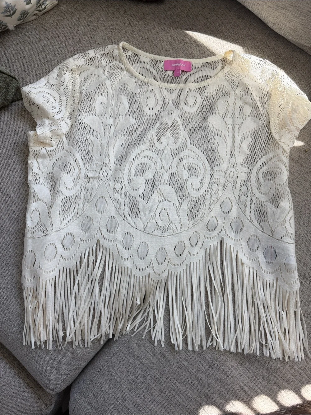 Gymboree Cream Lace Fringe Short Sleeve Blouse